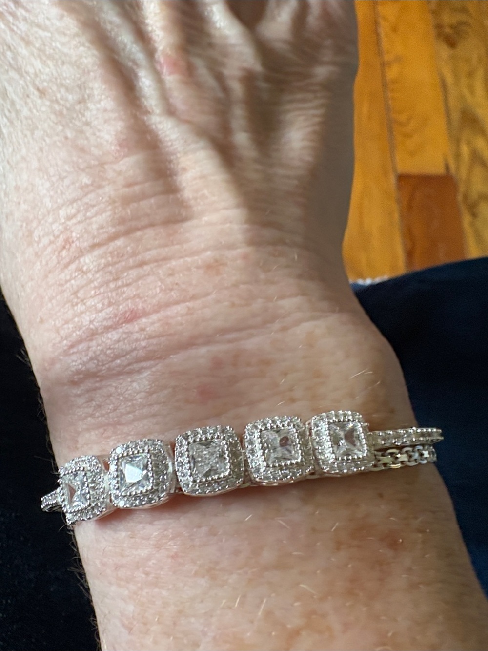 Sterling Silver Halo Square moissanite Tennis Bracelet - Silver 925 - Picture 1 of 6